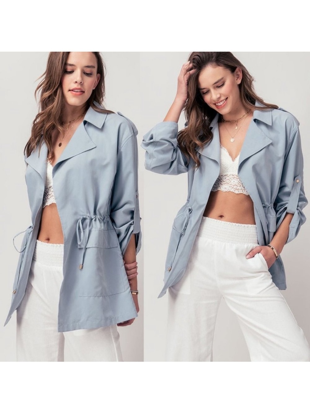 Love Tree Light Blue Drawstring Utility Jacket for Women